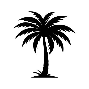 Beyaz arka planda izole edilmiş bir Palmiye ağacı vektör silueti, Tropik palmiye ağacı siyah klitorisi. Tropik palmiye ağacı