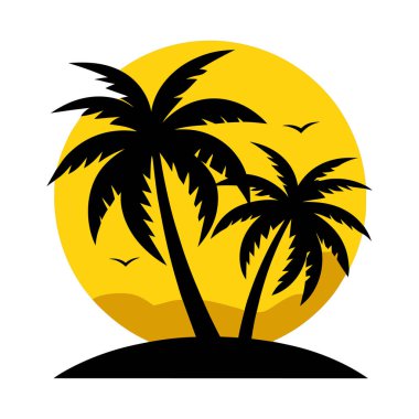 Arkalarında güneş bulunan hurma ağaçları...