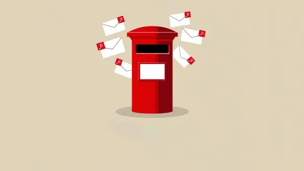 stock image Red post box with letters that says World post day concept template for background banner card poster