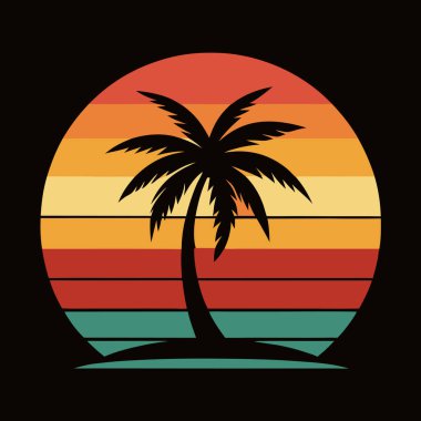 Palmiye ağaçları ve tişört tasarımlı tropikal ada