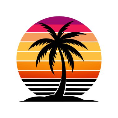 Palmiye ağaçları ve tişört tasarımlı tropikal ada