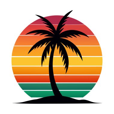 Palmiye ağaçları ve tişört tasarımlı tropikal ada