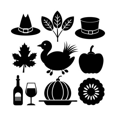 Şükran Günü simgesi koleksiyonu vektör illüstrasyonu