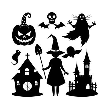 Cadılar Bayramı Partisi için bir grup Cadılar Bayramı vektör elemanı çizimi