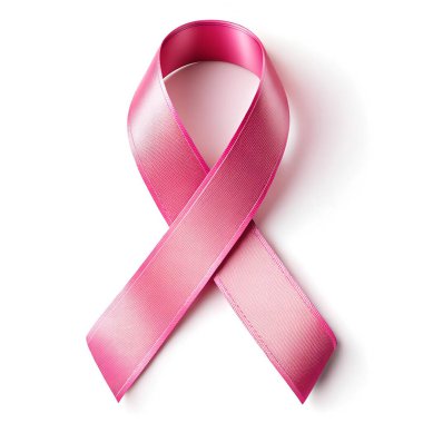 Göğüs kanseri ayı için pembe kurdele. Beyaz arka planda pembe kurdele. Yapay Zeka ile oluşturuldu