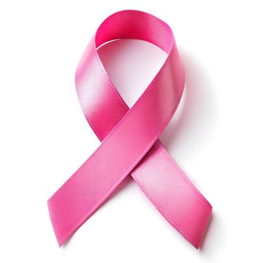Göğüs kanseri ayı için pembe kurdele. Beyaz arka planda pembe kurdele. Yapay Zeka ile oluşturuldu