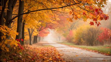 Bir ağacı olan renkli bir arka plan ve yaprakların arasından güneş parlıyor. Yapay Zeka ile oluşturuldu
