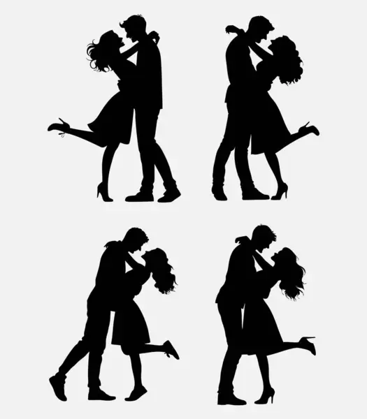 Farklı pozlardaki çiftlerin romantik siluet koleksiyonu, yapay zeka ile yaratıldı.
