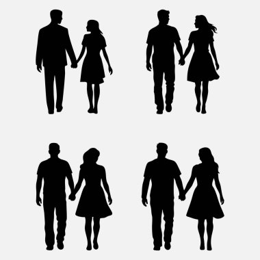 Farklı pozlardaki çiftlerin romantik siluet koleksiyonları.