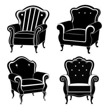 Klasik siyah-beyaz deri koltuklar, klasik stil ve kraliyet zarafetiyle lüks bir oda dekoru, siyah-beyaz koltuk seti.
