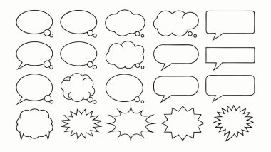 Konuşma baloncukları, komik konuşma baloncukları seti, komik konuşma baloncukları vektör illüstrasyonu
