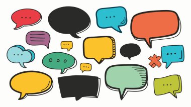 Konuşma baloncukları, komik konuşma baloncukları seti, komik konuşma baloncukları vektör illüstrasyonu