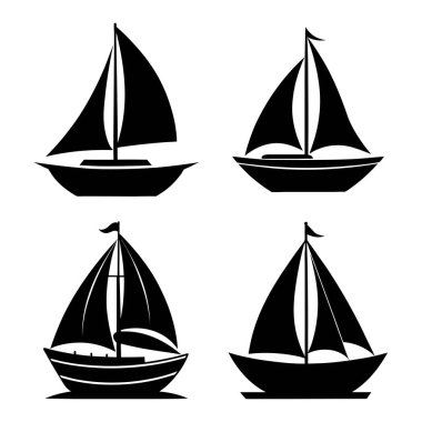 Bir vektör seti yelkenli gemilerin, yatların ve okyanus esintisini yakalayan yelkenli teknelerin deniz simgelerini içerir.