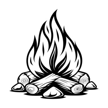 Alevler ve ısı sembollü yanan bir ateşin vektör çizimi, ateşin vektör çizimi