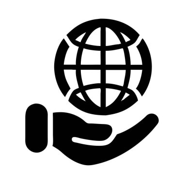 Eller, dünya çapındaki internet iletişimini ve uluslararası iş dünyasını sembolize eden bir vektör küresi olan Dünya 'yı beşikte tutuyor.