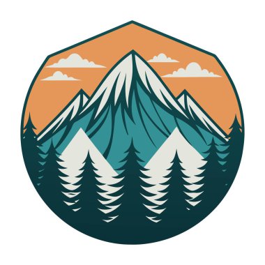 Orman ve dağların vektör çizimi, orman çam ağaçları ile Panorama silueti dağı kara çizgi çizim sanatı çizimi çizim tarzı vektör çizimi