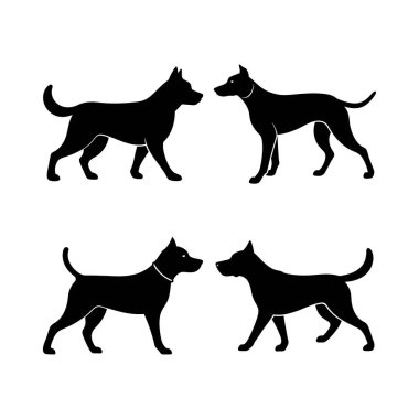 Köpek yürüyen siyah siluet, siyah beyaz köpek vektör çizimi