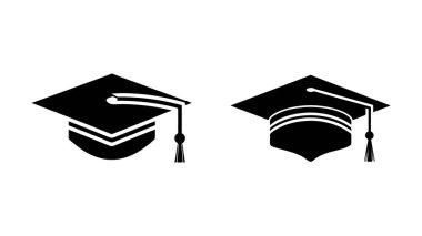 Mezuniyet şapkası, püsküllü ve diplomalı. Akademik başarıyı ve diplomayı simgeliyor. Mezuniyet şapkası ikonu.