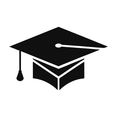 siyah siluet mezuniyet şapkası püsküllü ve diplomalı, akademik başarıyı ve diplomayı simgeliyor.
