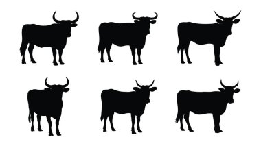 Şirin vektör geyik silueti çizimi, beyaz bir arkaplan üzerine kurulmuş temiz ve basit çizgilerle profilde gösterilen boynuzlu inekler içerir.