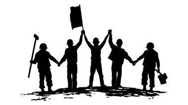 İşçiler birlik içinde, işçiler silueti, işçi bayramı, 1 Mayıs Uluslararası İşçi Bayramı arka planı