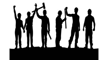 İşçiler birlik içinde, işçiler silueti, işçi bayramı, 1 Mayıs Uluslararası İşçi Bayramı arka planı