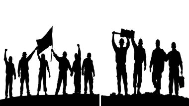 İşçiler birlik içinde, işçiler silueti, işçi bayramı, 1 Mayıs Uluslararası İşçi Bayramı arka planı