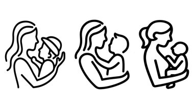 Anneler Günü kutlaması konsepti, Vektör illüstrasyonu, Anneler Günü kartı, Kapaklar için basit doğrusal tasarım, Anneler Günü çizimi, Doodle sanat çizimi.