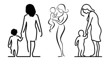 Anneler Günü konsept vektör illüstrasyonu mutlu anneler günü kartı, kapaklar için basit doğrusal tasarım, Anneler Günü çizimleri, Doodle sanat çizimleri.