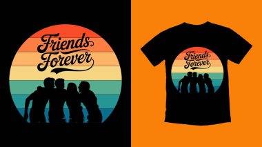 Mutlu Dostluk Günü tişörtü tasarımı. Sonsuza dek arkadaş silueti tasarımı