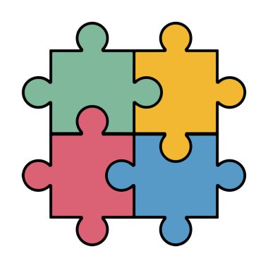 Dört renkli yapboz parçası birbirine bağlanarak beyaz arkaplanda bir kare oluşturuyor