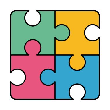 Beyaz arkaplanda kare oluşturan dört renkli yapboz parçası