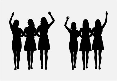 Çeşitli kadın siluetleri birlik ve kutlama için el kaldırıyor.