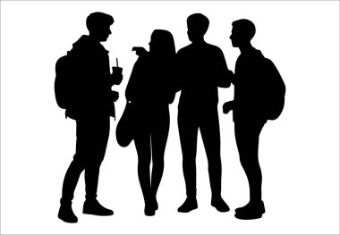 Siluetteki çeşitli genç arkadaşlar açık havada yan yana duruyorlar.