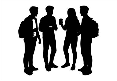 Silüet içinde bir grup genç yan yana durup sohbet ediyorlar.