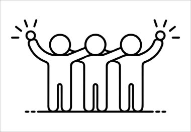 Kutlama için kollarını kaldırıp birbirine bağlanmış üç çöp adam.