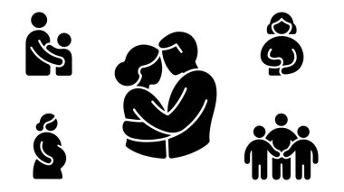 Soyut geometrik elementlerle modern aile portresi, aile ikonu vektör çizimi