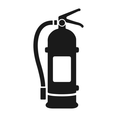 Yangın söndürücü vektör çizimi. Güvenlik sembolleri ve metni olan bir yangın söndürücünün grafiksel çizimi