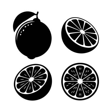 Çok yönlü Lime Siluet Meyve Seti Bütünüyle, Dilimlenmiş ve Yarısı Kesimli Vektör Resimleri. Tasarım Projeleri için Mükemmel