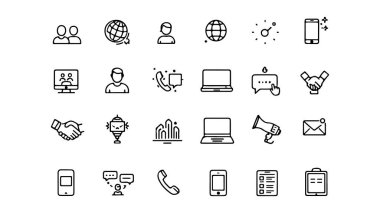 Dijital arayüzler, simgeler, iş simgeleri, burç simgeleri için modern iletişim simgesi seti