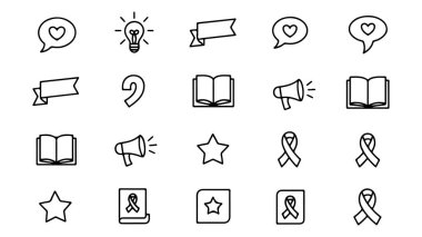 Dijital ve yazdırma projeleri için çok yönlü satır sanat simgeleri, web tasarımı için simgeler