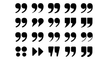 Modern tırnak işareti simgesi tasarımı, siyah ve beyaz tırnak işareti simgesi seti