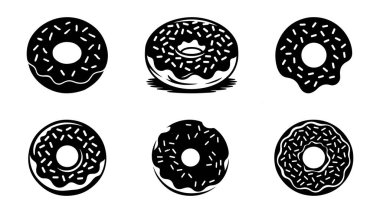 Lezzetli dekore edilmiş donut örnekleri serpiştirilmiş.