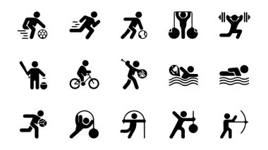 Grafik tasarım projeleri için çeşitli spor temalı simgelerin koleksiyonu