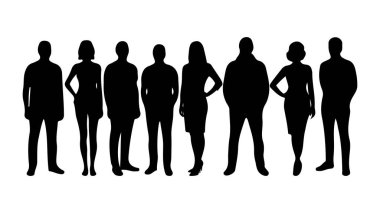 Yetişkin insanlar vektör illüstrasyonunu silindirler. bir grup yetişkin insan silueti