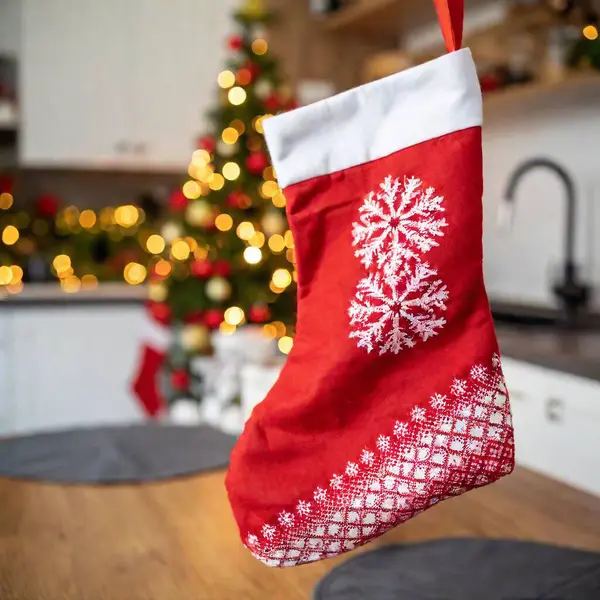 Close Macro Shot Modern Christmas Stocking Full Wide Focus Portrait — Stock Photo, Image