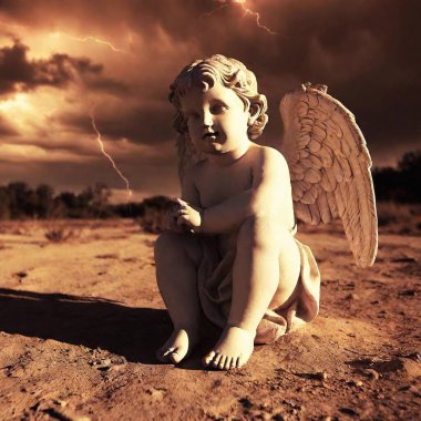 Image of angel Full Shot Over-The-Hip Shot Deep Focus Ground Level Shot Redscale lightning Pastel colors photo clipart