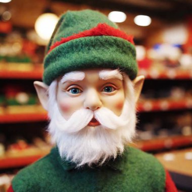 extreme macro Christmas Elf in Toy Store, very detailed, full 8k wide focus, portrait clipart