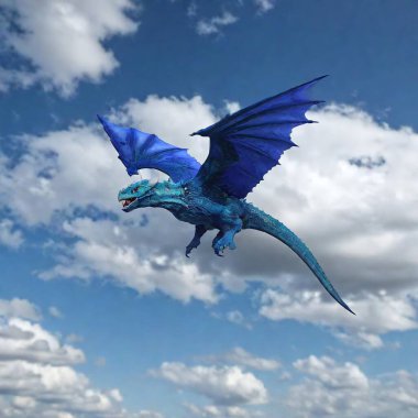 horror big blue monster dragon with wings on sky clipart