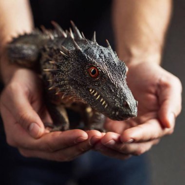 dragon in hands, portrait, 8bit, tilt shift photography, noir, extreme macro clipart